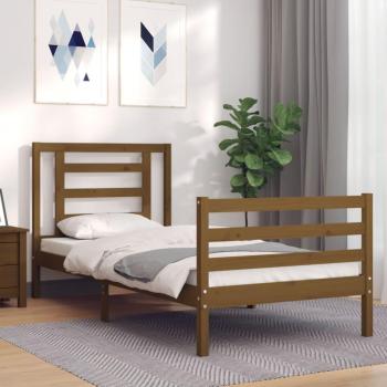 Cama solar sin colchón ámbar 90x200cm de madera maciza con estructura cama y cabecero en color marrón miel