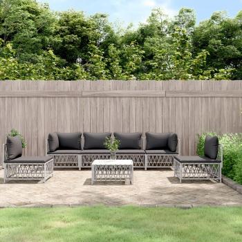 vidaXL 7-Piece White Steel Garden Lounge Set with Cushions