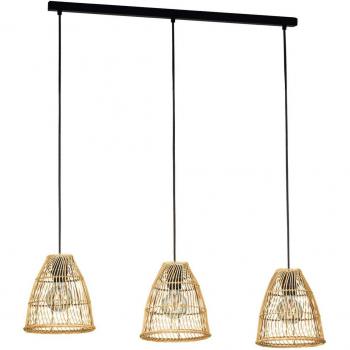 Lámpara colgante Ayesgarth 3 luces E27 con pantallas de ratán y estructura de acero negro