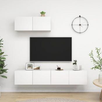 Set de muebles de salón 3 piezas madera ingeniería blanco 80 x 30 x 30 cm Mueble TV Mueble Televisor Mesa de TV