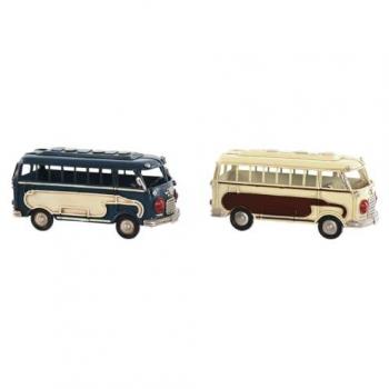 Figura Decorativa Home ESPRIT Autobús Vintage Azul Blanco 17 x 7 x 8 cm (2 Unidades)