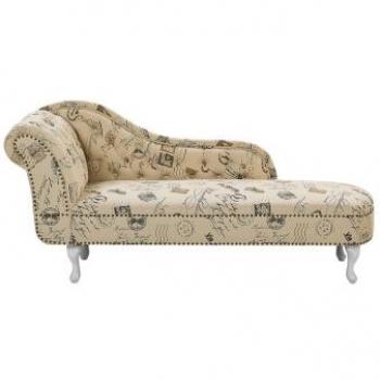 Chaise Longue Beige Izquierda de Poliéster con Estampado Impreso y Tachuelas Decorativas Nimes