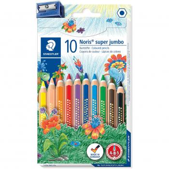 STAEDTLER Noris Club 129 NC10 - Lápices de Colores Super Jumbo, Caja con 10 Unidades y Sacapuntas