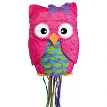 amscan 10115934 Piñata de cuerda de extracción de búho rosa