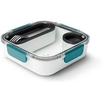 Black+Blum | Contenedor de alimentos sin BPA, a prueba de fugas, apto para microondas, con tenedor de acero inoxidable, océano, 1000 ml/ 34f l oz