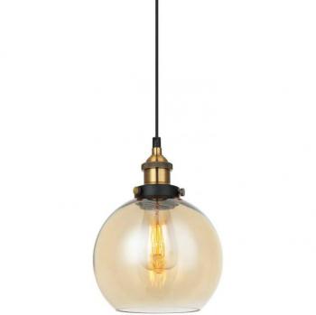 Lámpara colgante industrial y retro Cardena Black, dorado - Italux - Cardena - Colgante Industrial y Retro Negro, Dorado 1 Luz con Pantalla Ámbar, Regulable E27
