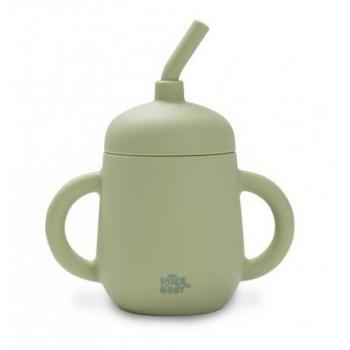 Vaso Antigoteo con Pajita de Silicona en Color Verde Oliva