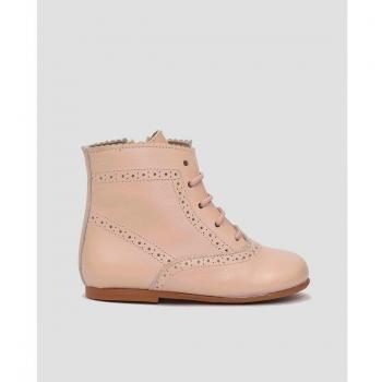 Botas de bebés en piel rosa con cierre de cordones (Mr. Mac Shoes)