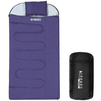 Enkeeo - Saco de Dormir Rectangular, Portátil y Impermeable, un Forro de Seda de Capullo, Llena de Algodón Hueco , con Cremallera Izquierda , Ligero Compacto para Camping, Senderismo, al Aire Libre