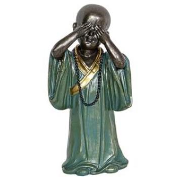 Figura Decorativa Romimex Turquesa Dorado Monje 12 x 25 x 10 cm