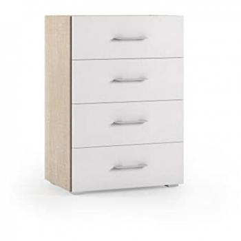 Cajonera de baño de 4 cajones con frente blanco y laterales de roble