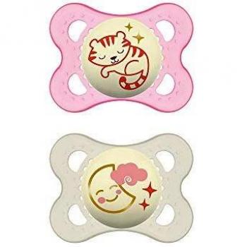 Mam Original Night Silicone Pacifier Set for Newborns (0+ Months) - Pink, 2 Pack