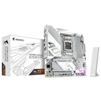 Placa Base Gigabyte X870M AORUS ELITE WIFI7 ICE - Compatible con CPUs AMD Ryzen 9000, VRM digital 14+2+2 fases, hasta 8200 Hz DDR5 (O.C), Micro AT