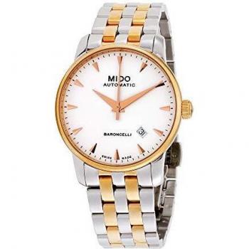 Mido Baroncelli II Men's Automatic Watch - 38mm Silver Rose Gold Analog Timepiece