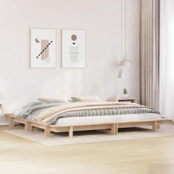 Estructura de cama de madera maciza de pino 200x200 cm, color marrón, sin colchón, diseño para cama doble o de matrimonio