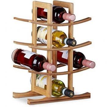 Botellero de Bambú Natural para 12 Botellas, 4 Niveles, Horizontal, Autonomo, 42.5x30x16 cm