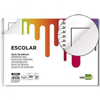Bloc de Dibujo Escolar Liderpapel con Espiral, 230x325mm, 20 Hojas de 90g/m2 sin Recuadro