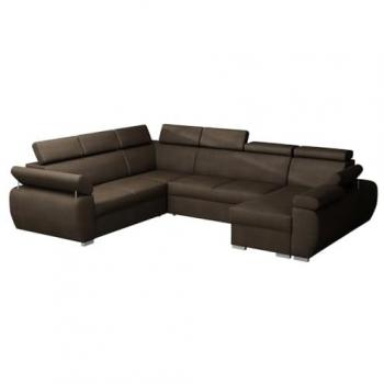 Sofá rinconero Columbus 134, marrón, con función de descanso y caja de ropa de cama, dimensiones 325 x 260 x 85 cm