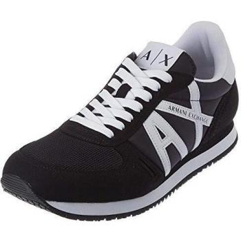 Armani Exchange Men's Low Running Sneakers with Side Logo in Black and White