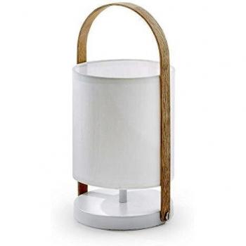 Kave Home - Lámpara de sobremesa Zayma blanca de algodón 100% y asa de madera
