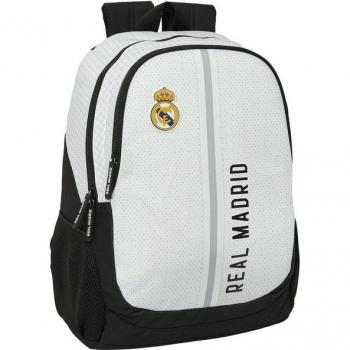 Mochila Escolar Adaptable a Carro Real Madrid C.F. 1ª Equipación 24/25 Blanco Gris 32 x 44 x 16 cm