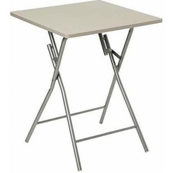 Mesa Auxiliar Plegable de Madera y Metal - TAUPE BÁSICO - 60x60x76