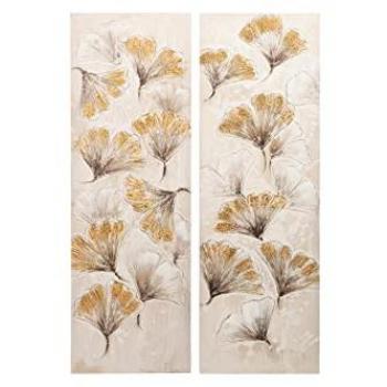 Set de 2 Lienzos Flores Pintados a Mano 40x3x120 cm - Decoración de Pared