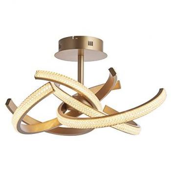 Plafón LED integrado Lorenzo, lámpara de techo semi empotrada de diseño contemporáneo, acero, aluminio y acrílico con pintura oro satinado y acrílico transparente, 4 bombillas, diámetro de 34 cm, luz