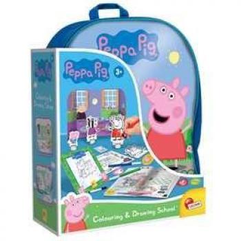Mochila infantil Peppa Pig con cuaderno de actividades, ejercicios para colorear, rotuladores, 8 personajes de cartón, juguete para niños y niñas, regalo a partir de 3 años