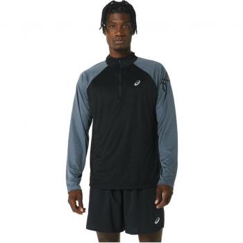 Asics Icon 1/2 Zip Long Sleeve T-Shirt Black Gray, Size S
