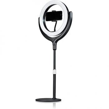 Bresser Anillo de luz con trípode, Soporte para teléfono móvil y regulador de Intensidad para iluminar vídeos, Retratos y Fotos de Productos, Color Negro
