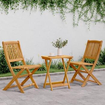 Set de comedor de jardín plegable 3 pzas madera maciza acacia marrón