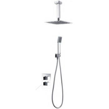 Conjunto de ducha termostática empotrada Ons con alcachofa y flexo, grifería con rociador ducha efecto lluvia, caudal de 12L/min, serie Ons, color cromado