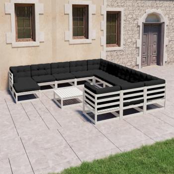 vidaXL Set de Muebles de Jardín 13 pzas con Cojines Blanco Madera Maciza Pino