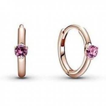 Pandora Pendientes de aro de oro rosa con aleación de metal chapado en oro rosa de 14 quilates y cristales de la colección Pandora Timeless