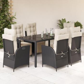 Set de comedor de jardín 7 pzas con cojines de ratán sintético negro