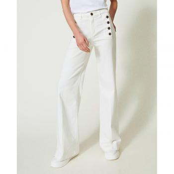 Twinset Women's White Flared Jeans with Decorative Buttons, Size 27