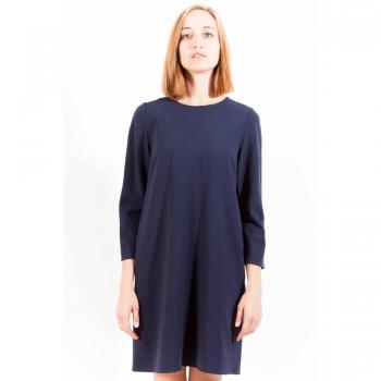 Chic Quarter-Sleeve Round Neck Dress - 42, Gant, Short Dresses, female, Blue, Size: M Blue Polyester Dress, Short Sleeves, Round Neck