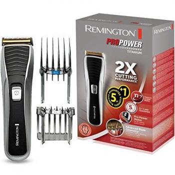 Remington Máquina de Cortar Pelo Pro Power Titanium, Cortapelos con Cable e Inalámbrico, Cuchillas de Titanio, 2 Peines Ajustables, 60 min Autonomía, Indicador LED Carga, Carga por USB - HC7130