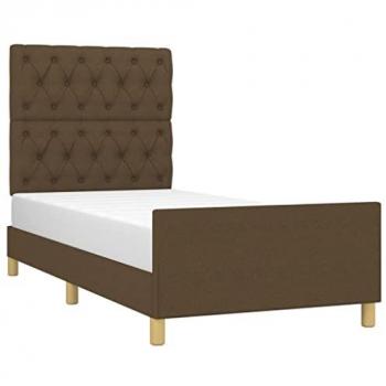 Estructura de cama con cabecero de tela marrón oscuro 80x200 cm
