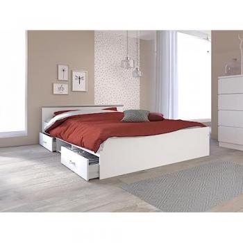 Cama con compartimentos 140 x 190 cm - 2 cajones y 1 estante - Color blanco + Somier - PABLO