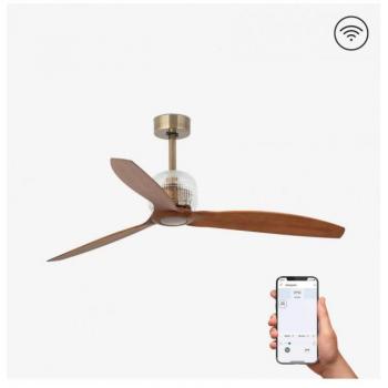 Ventilador de Techo sin Luz Wifi DC Oro Decofan Ø1280mm 33398DWP Faro, Ventilador de Techo de Madera, Dorado, con Motor Inteligente de CC y Control Remoto Incluido