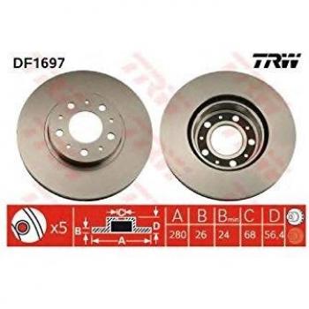 Disco de freno TRW DF1697, ventilado, 1 pieza, delantero