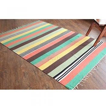 Tapete de Algodão Multicolor Listrado. Tapete Reversível de Tecelagem Plana fabricado com Algodão Orgânico 100% Puro & Tintas Naturais. Tamanho: 150x210cm