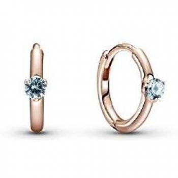 Pandora Pendientes de aro de color azul claro con aleación de metal chapado en oro rosa de 14 quilates y cristales de la colección Pandora Timeless