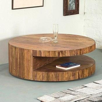 Lounge de zona Equipster mesa de salón salón mesa auxiliar mesa skivor Madera Sheesham sheeshamholz maciza naturgemasert Stone acabado redondo estante 90x 90cm 13570