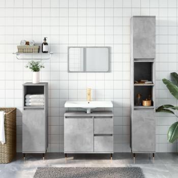 Set de muebles de baño 3 piezas de hormigón y madera gris multicapa