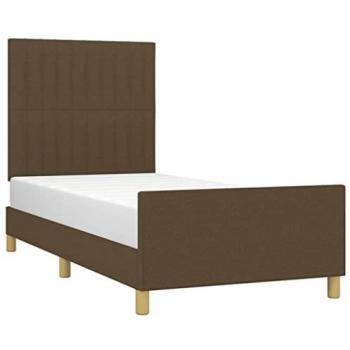 Estructura de cama con cabecero de tela marrón oscuro 90x190 cm