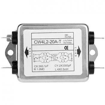 Fafeicy EMI Filtro de línea CW4L2-20A-T, filtro de fuente de alimentación, terminal de filtro de fuente de alimentación, para la mayoría de los dispositivos digitales, 115V / 250V 20A 50 / 60Hz