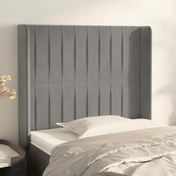 Cabecero de cama gris claro con orejas en terciopelo, dimensiones 103x16x118/128 cm